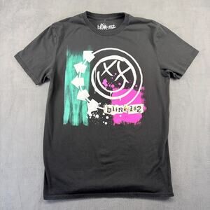 Blink 182 Band T-Shirt Men's Medium Black Short Sleeve "X-eyes" Logo Y2K Smiley